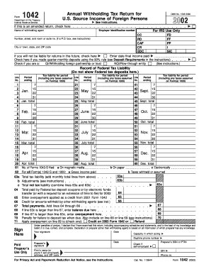 Form 1042 Department Of The Treasury Internal Revenue Service Annual 