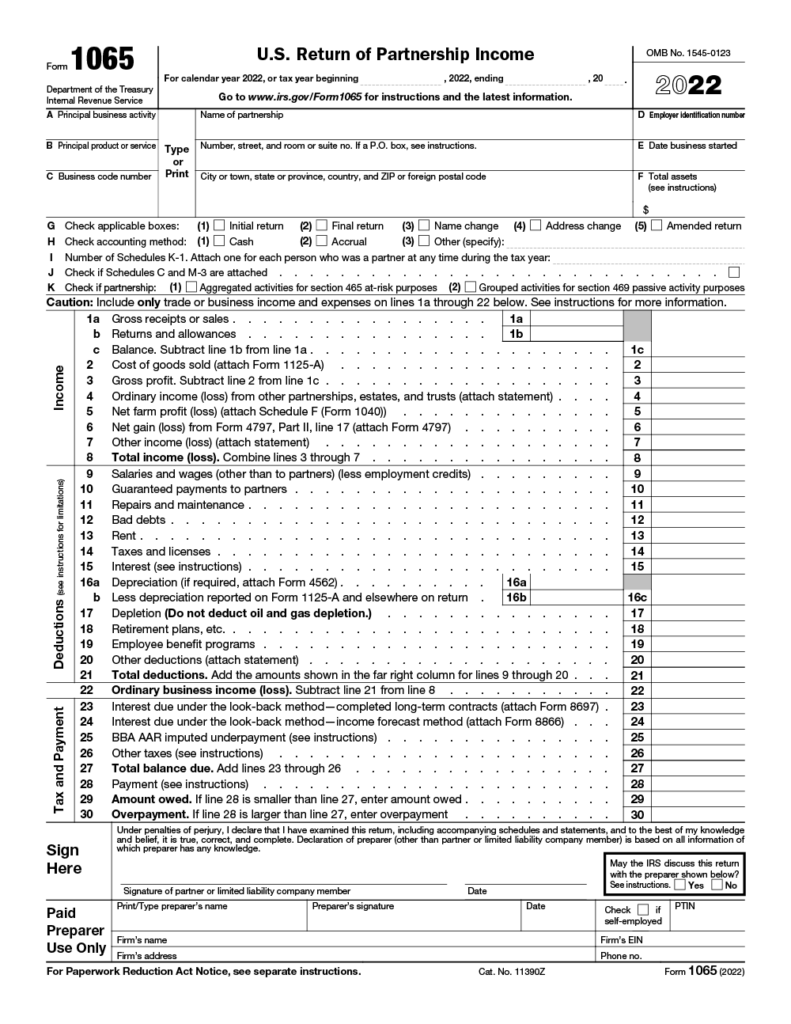 Form 1065 Instructions U S Return Of Partnership Income