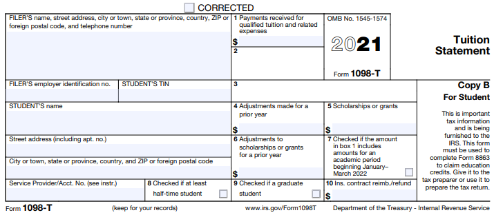 Form 1098 T Tuition Statement