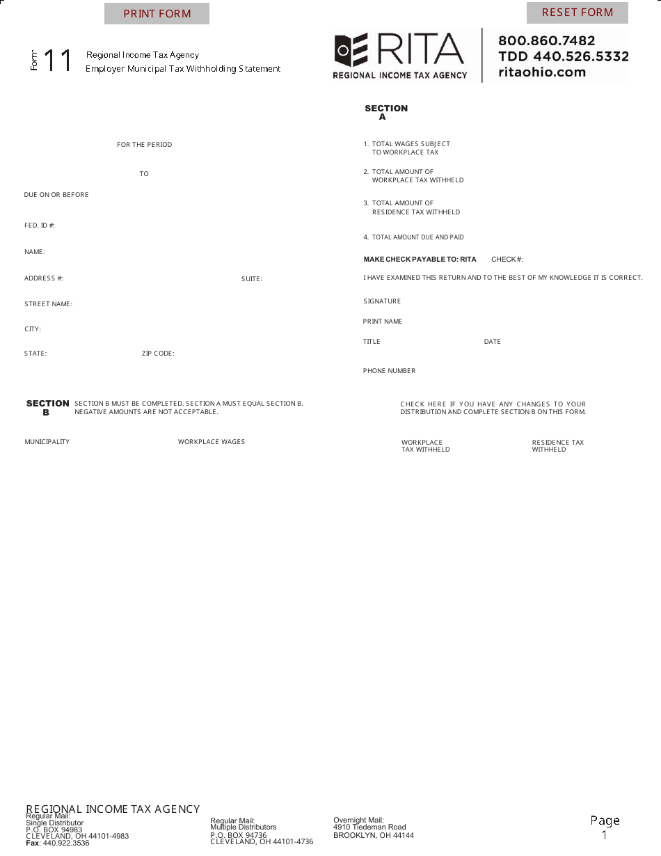 Form 11 Download Fillable PDF Or Fill Online Employer 39 s Municipal Tax 