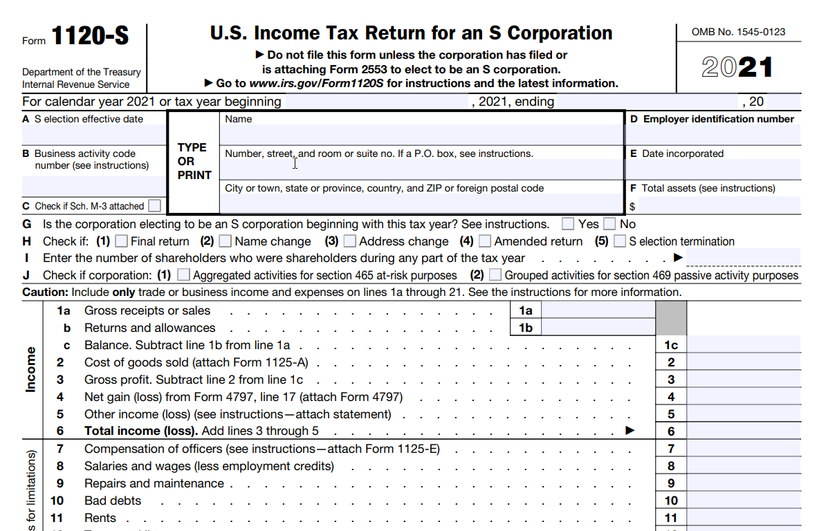 Form 1120 S U S Income Tax Return For An S Corporation Loan Globally