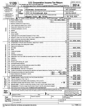 Form 1120 U S Corporation Income Tax Return 2014 2020 2025 Fill And 
