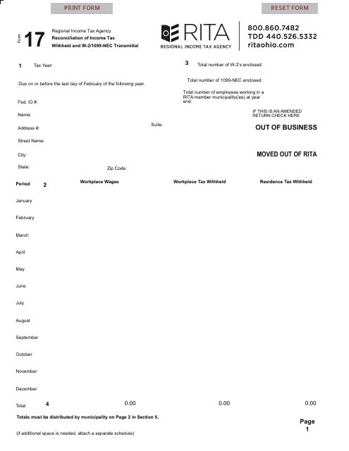 Form 17 Download Fillable PDF Or Fill Online Reconciliation Of Income 