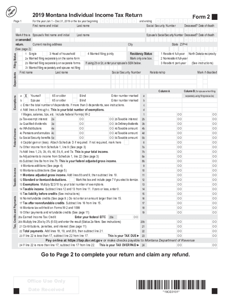 Form 2 Instructions Montana Individual Income Tax Form 2 Fill Out And 