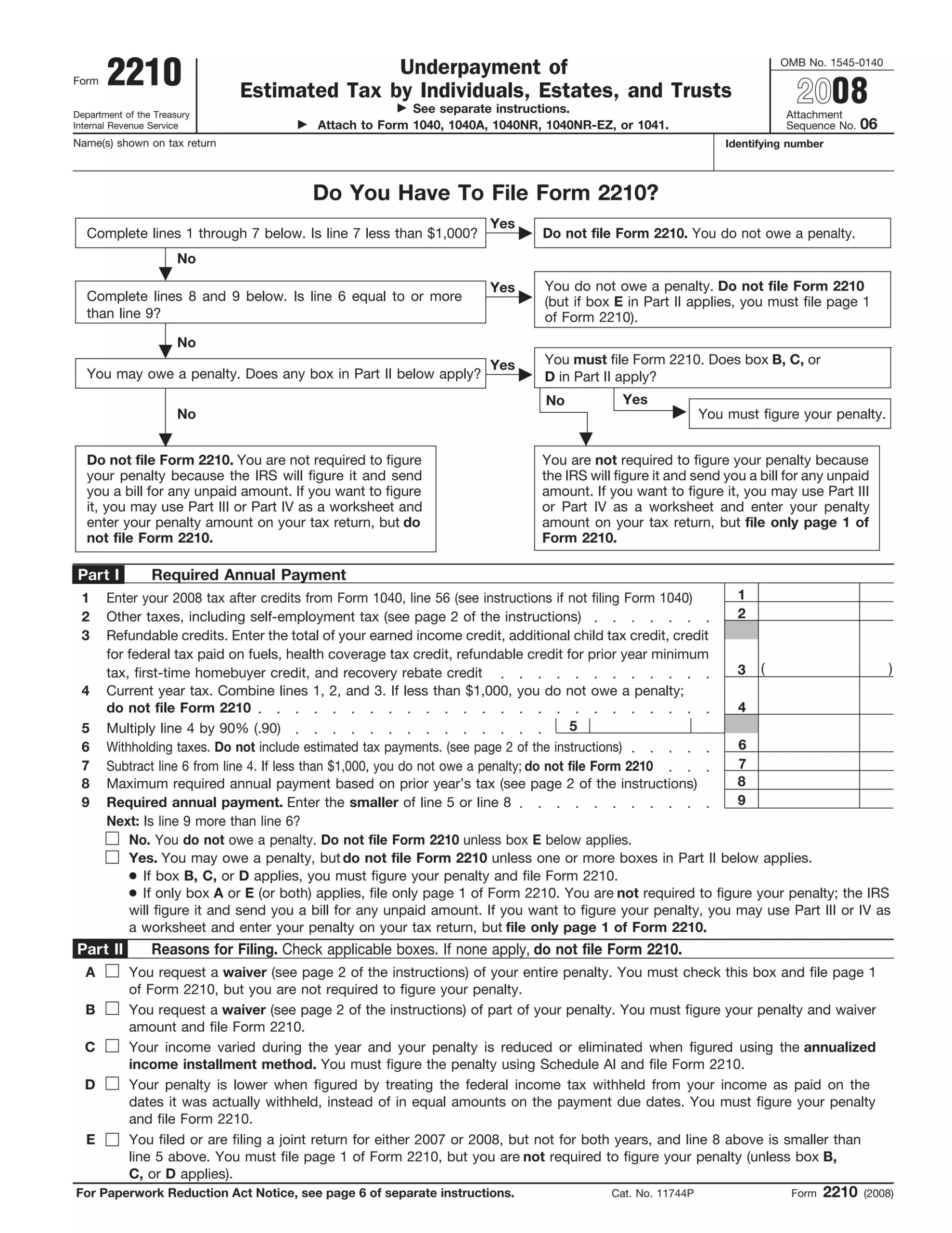 Form 2210 Underpayment Of Estimated Tax PDF