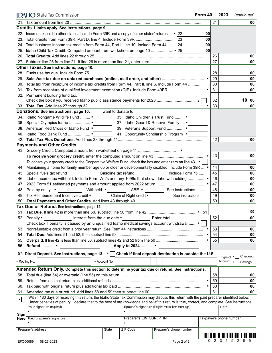 Form 40 EFO00089 Download Fillable PDF Or Fill Online Individual 