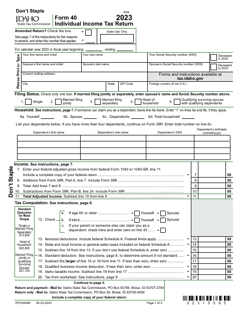 Form 40 EFO00089 Download Fillable PDF Or Fill Online Individual 