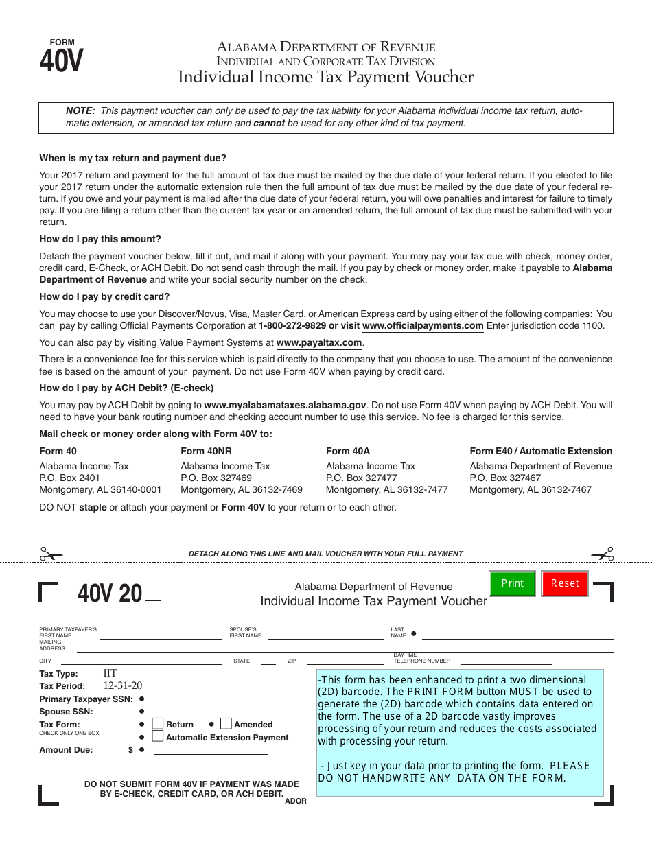Form 40V Fill Out Sign Online And Download Printable PDF Alabama 