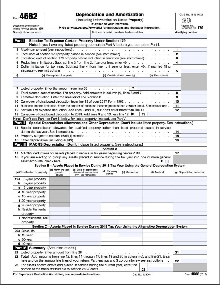 Form 4562 Depreciation Expense