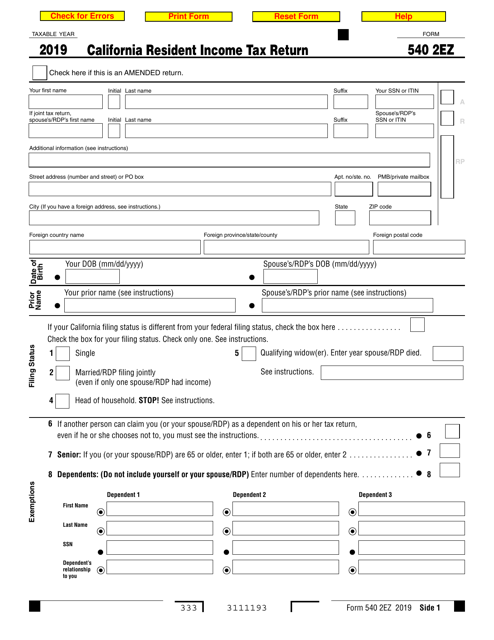 Form 540 2EZ 2019 Fill Out Sign Online And Download Fillable PDF 