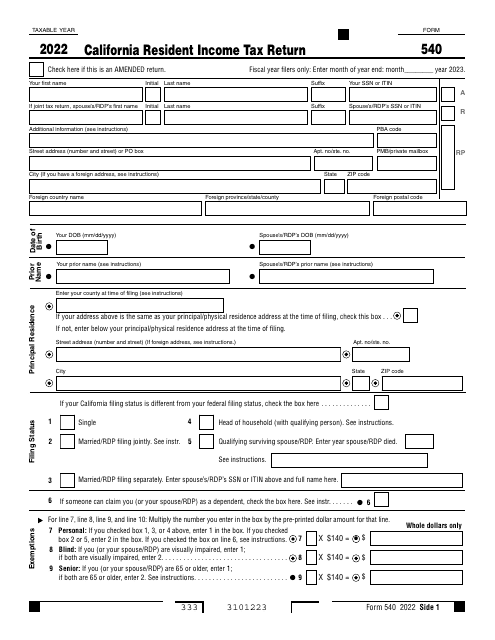 Form 540 Download Fillable PDF Or Fill Online California Resident