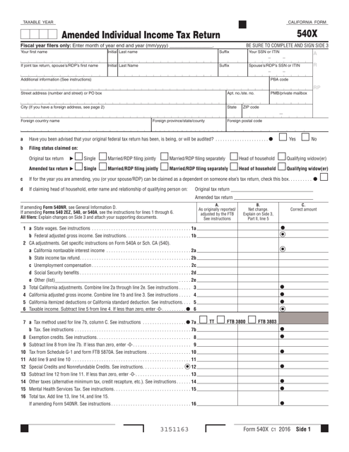 Form 540X Fill Out Sign Online And Download Printable PDF 