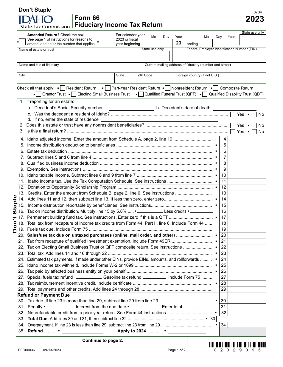 Form 66 EFO00036 Download Fillable PDF Or Fill Online Fiduciary 
