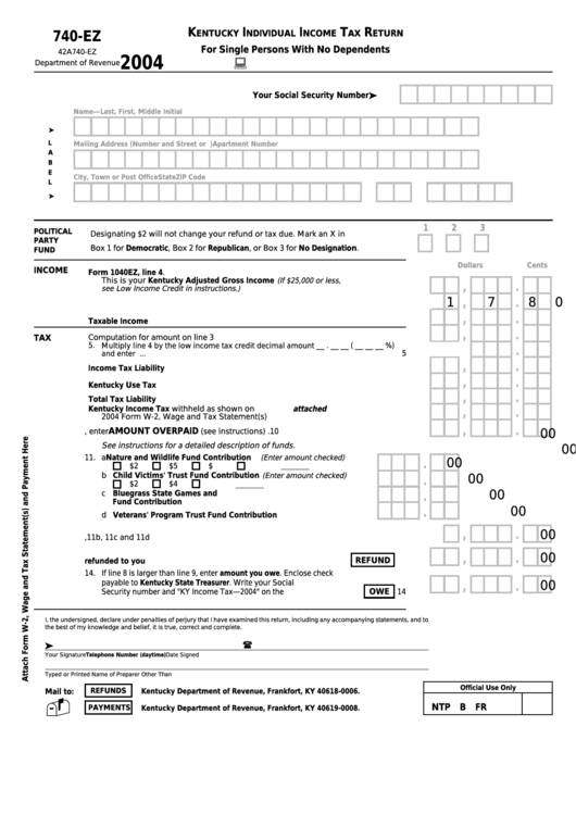 Form 740 Ez Kentucky Individual Income Tax Return For Single 