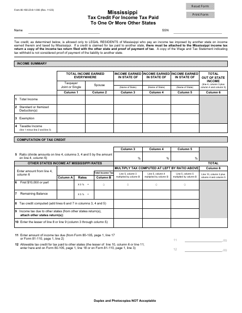 Form 80 160 Download Fillable PDF Or Fill Online Tax Credit For Income 