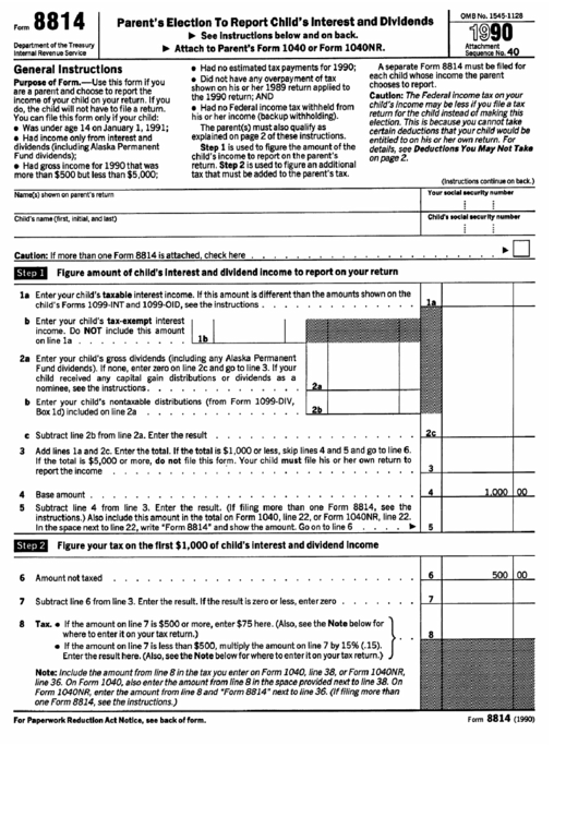 Form 8814 Parents 39 Election To Report Child 39 S Interest And Dividends 