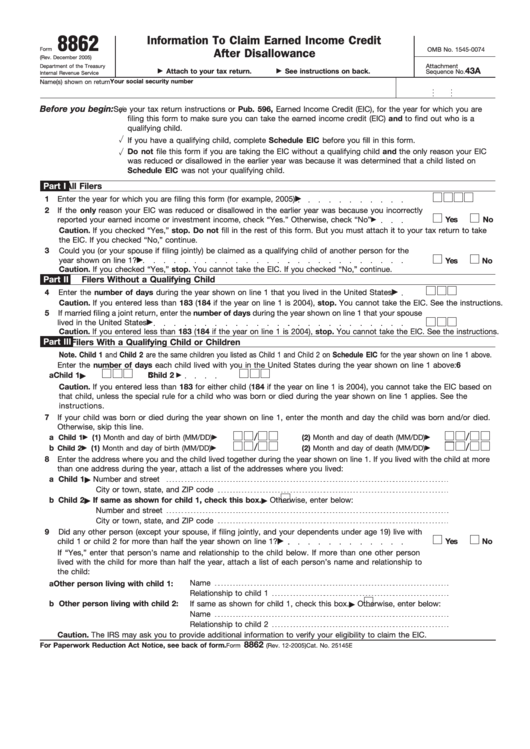 Form 8862 Information To Claim Earned Income Credit After 