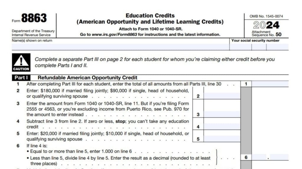 Form 8863 Instructions 2024 2025
