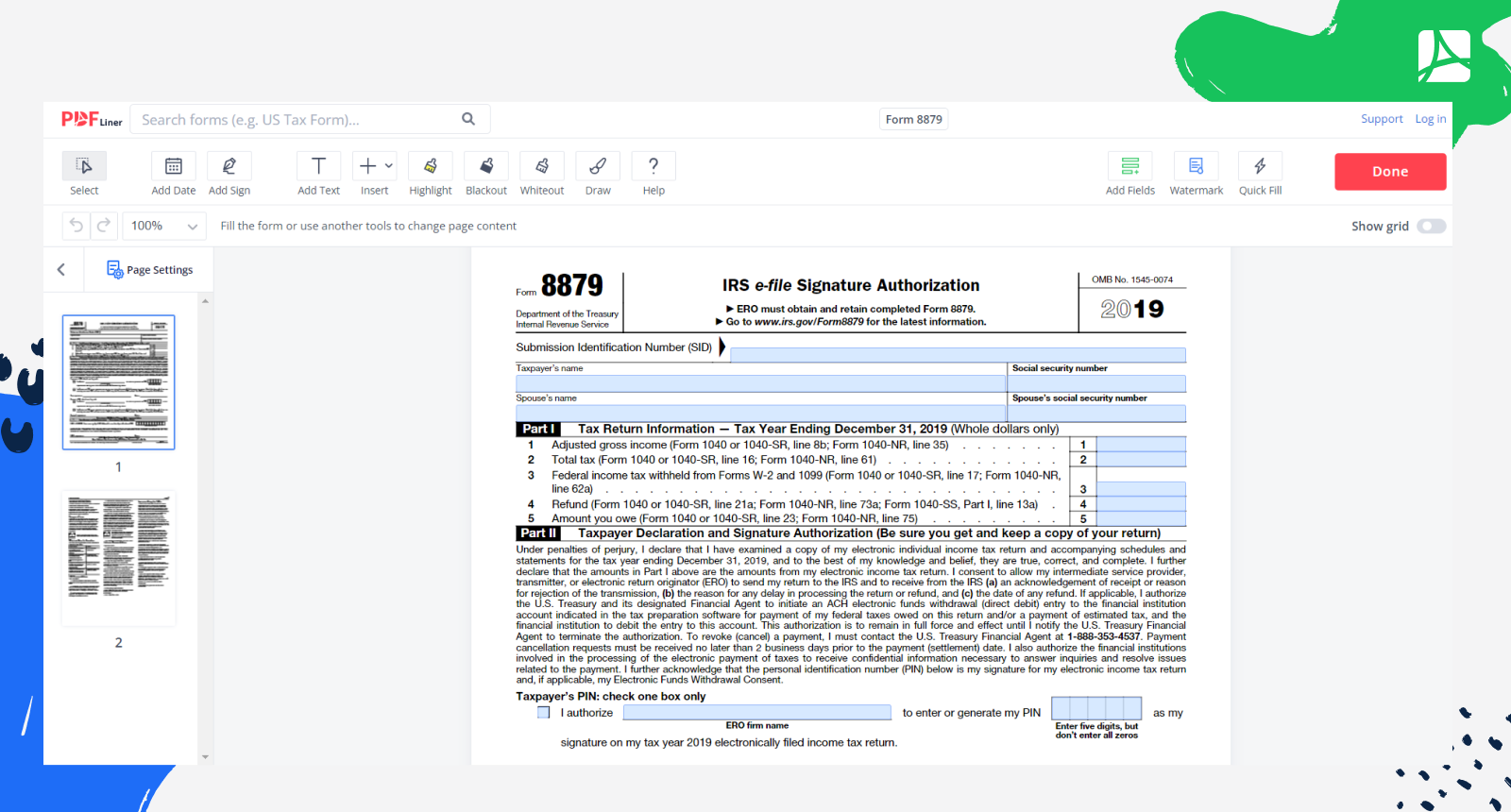 Form 8879 Printable Form 8879 Blank Sign Forms Online PDFliner