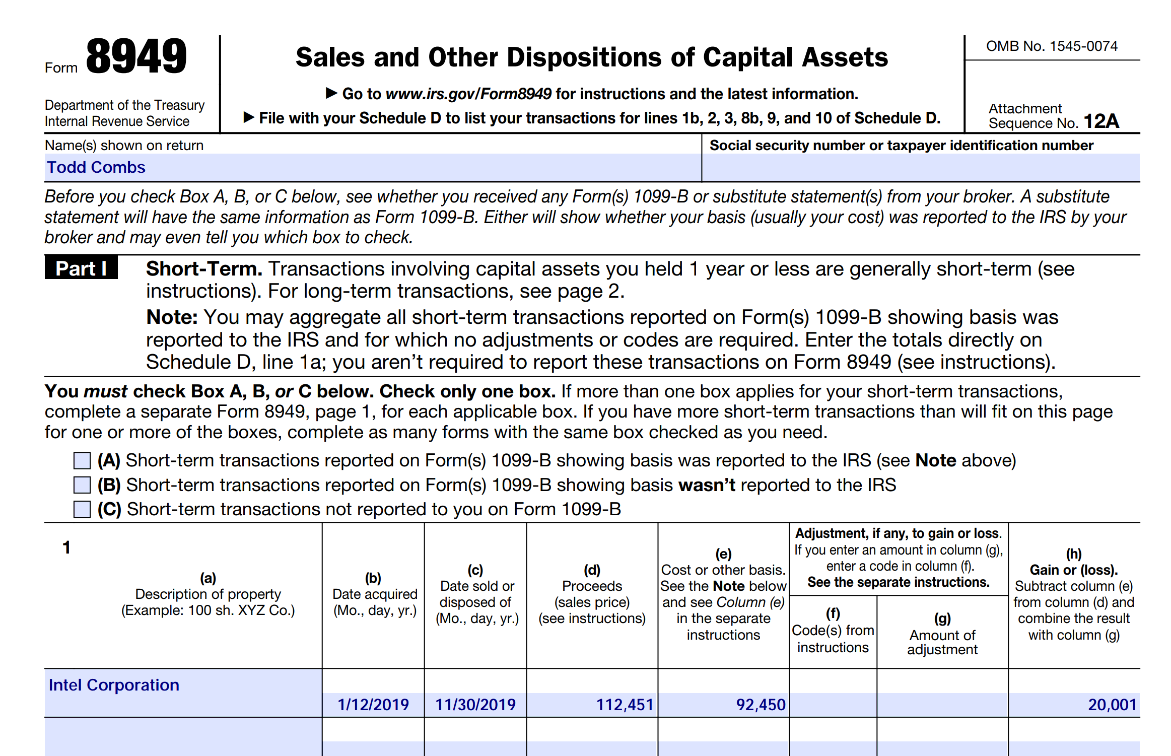 Form 8949 2023 Printable Forms Free Online