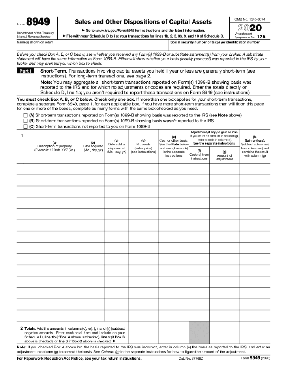 Form 8949 Fillable Printable Forms Free Online