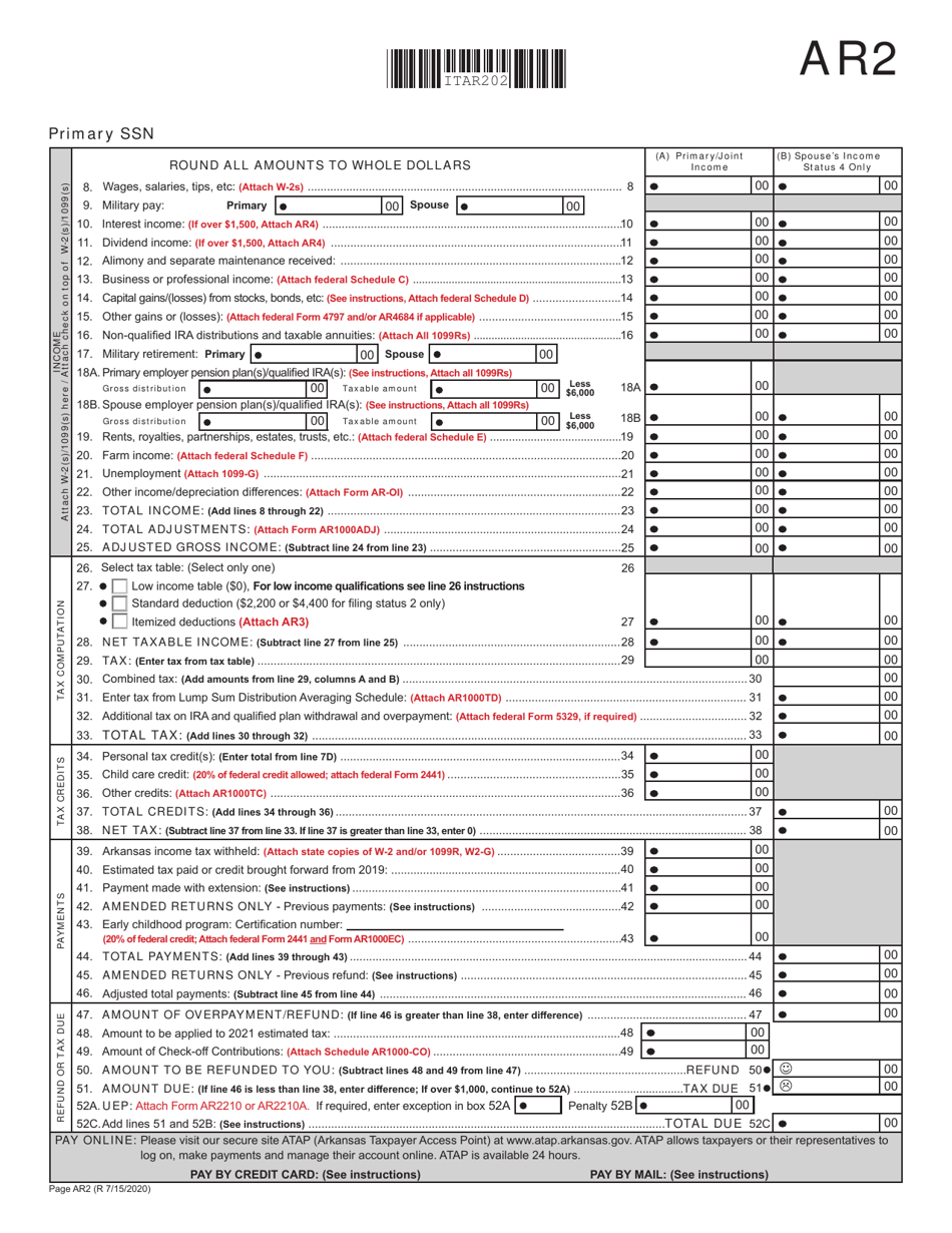 Form AR1000F Download Fillable PDF Or Fill Online Arkansas Full Year 