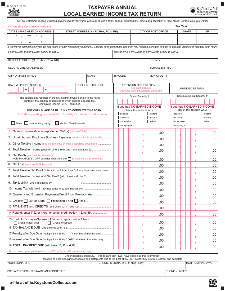 Form CLGS 32 1 Download Fillable PDF Or Fill Online Taxpayer Annual 