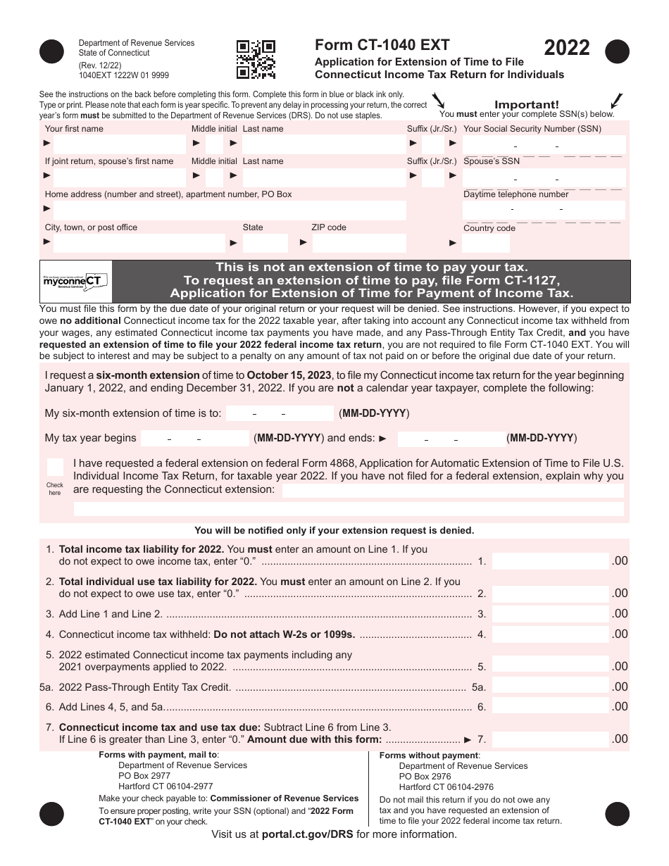 Form CT 1040 EXT 2022 Fill Out Sign Online And Download Printable