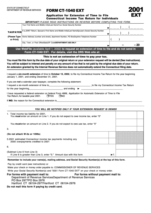 Form Ct 1040 Ext Application For Extension Of Time To File 