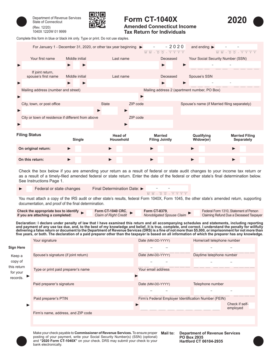 Form CT 1040X 2020 Fill Out Sign Online And Download Printable PDF 