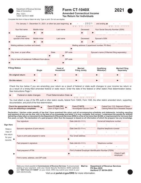 Form CT 1040X Download Printable PDF Or Fill Online Amended Connecticut 
