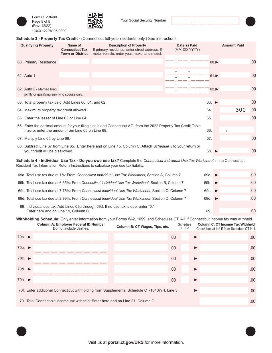 Form CT 1040X Download Printable PDF Or Fill Online Amended Connecticut 