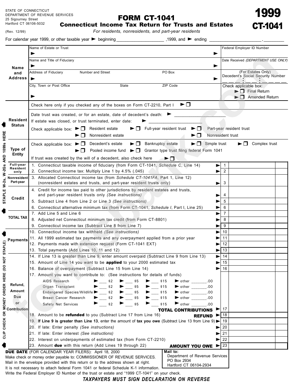 Form Ct 1041 Connecticut Income Tax Return For Trusts And Estates 
