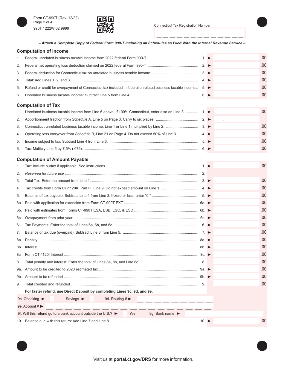 Form CT 990T Download Printable PDF Or Fill Online Connecticut 