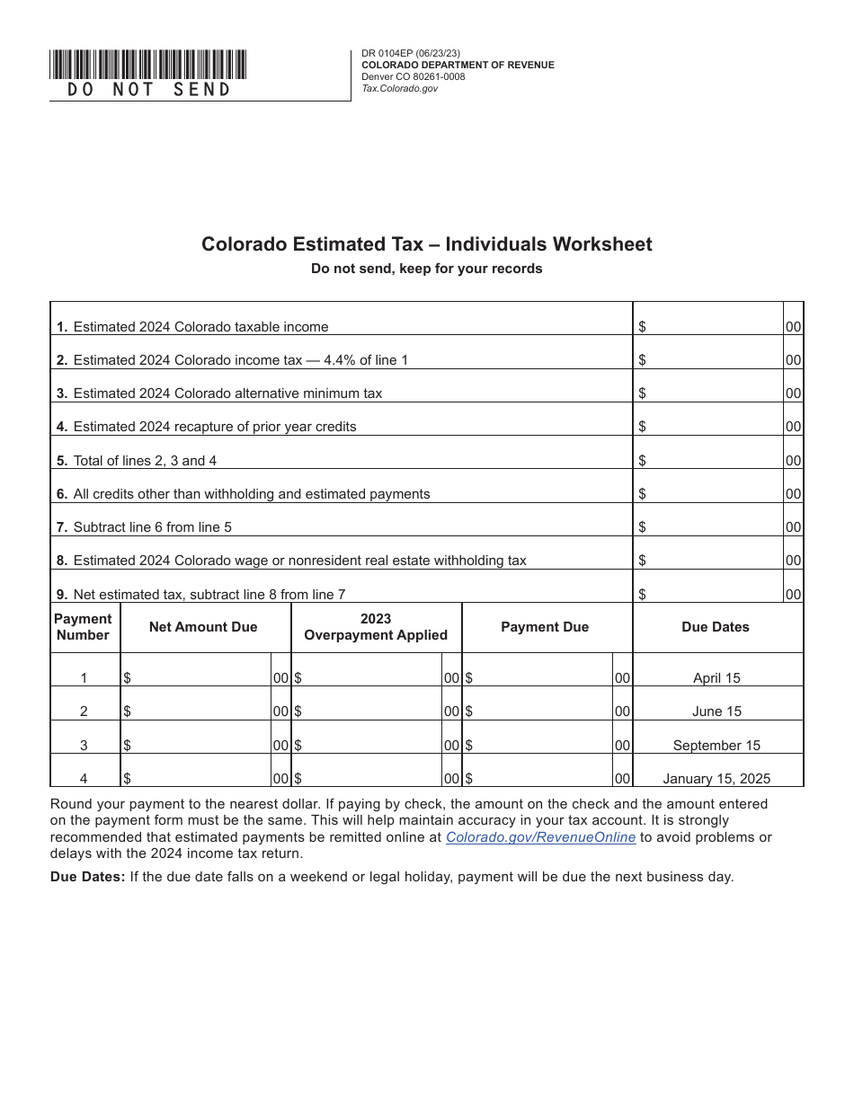 Form DR0104EP Download Fillable PDF Or Fill Online Colorado Estimated 