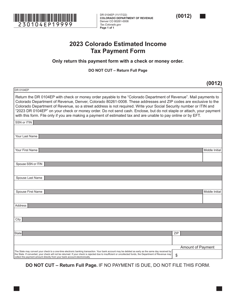 Form DR0104EP Download Fillable PDF Or Fill Online Colorado Estimated Form DR0104EP Download Fillable PDF Or Fill Online Colorado Estimated