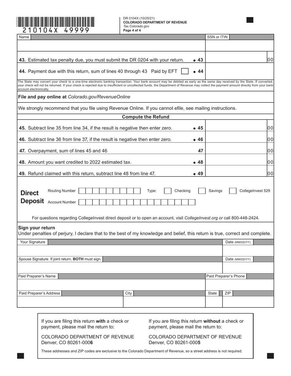 Form DR0104X 2021 Fill Out Sign Online And Download Fillable PDF 