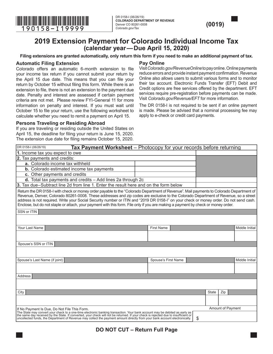 Form DR0158 I Download Fillable PDF Or Fill Online Extension Payment 
