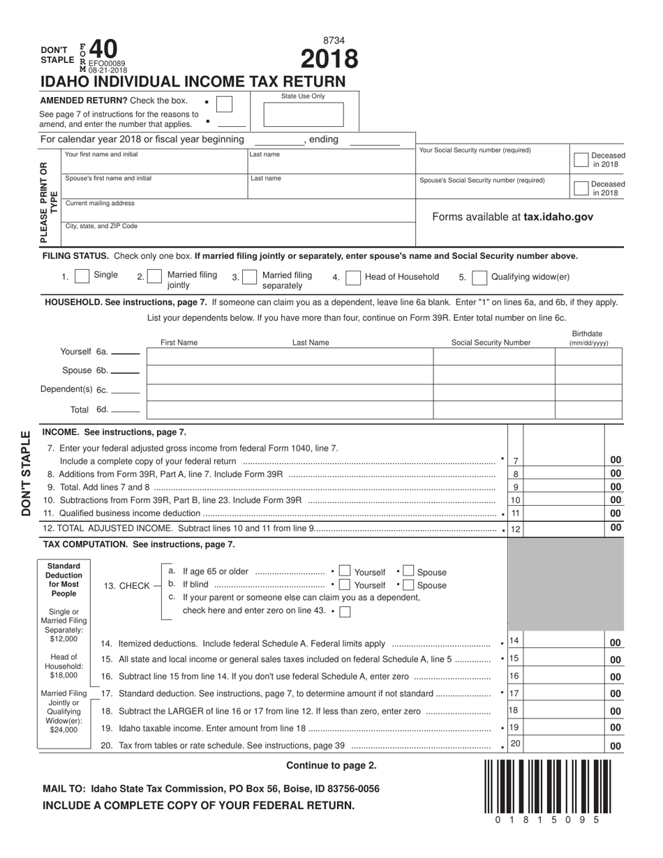 Form EFO00089 40 2018 Fill Out Sign Online And Download Fillable 