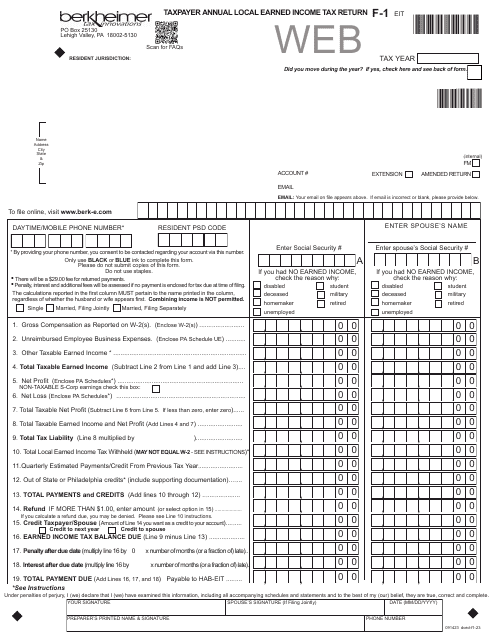 Form F 1 Download Fillable PDF Or Fill Online Taxpayer Annual Local 