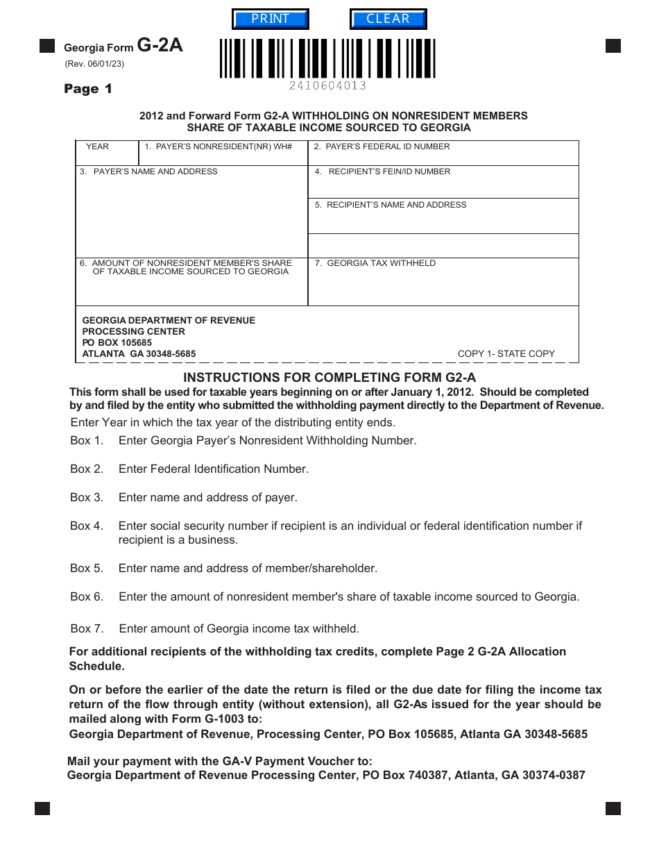 Form G 2A Fill Out Sign Online And Download Fillable PDF Georgia 