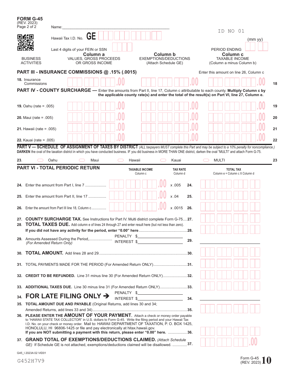 Form G 45 Download Printable PDF Or Fill Online General Excise Use Tax