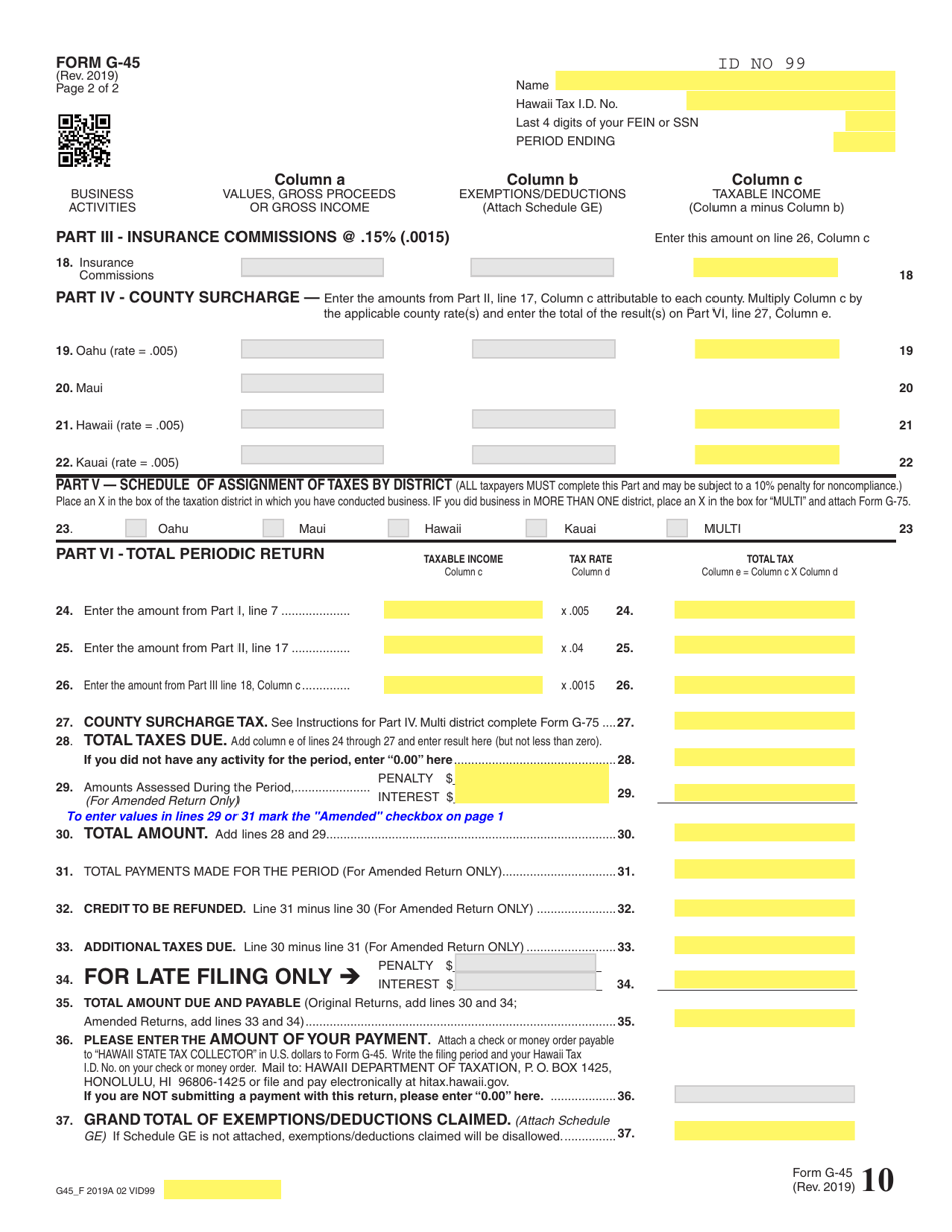 Form G 45 Fill Out Sign Online And Download Fillable PDF Hawaii 