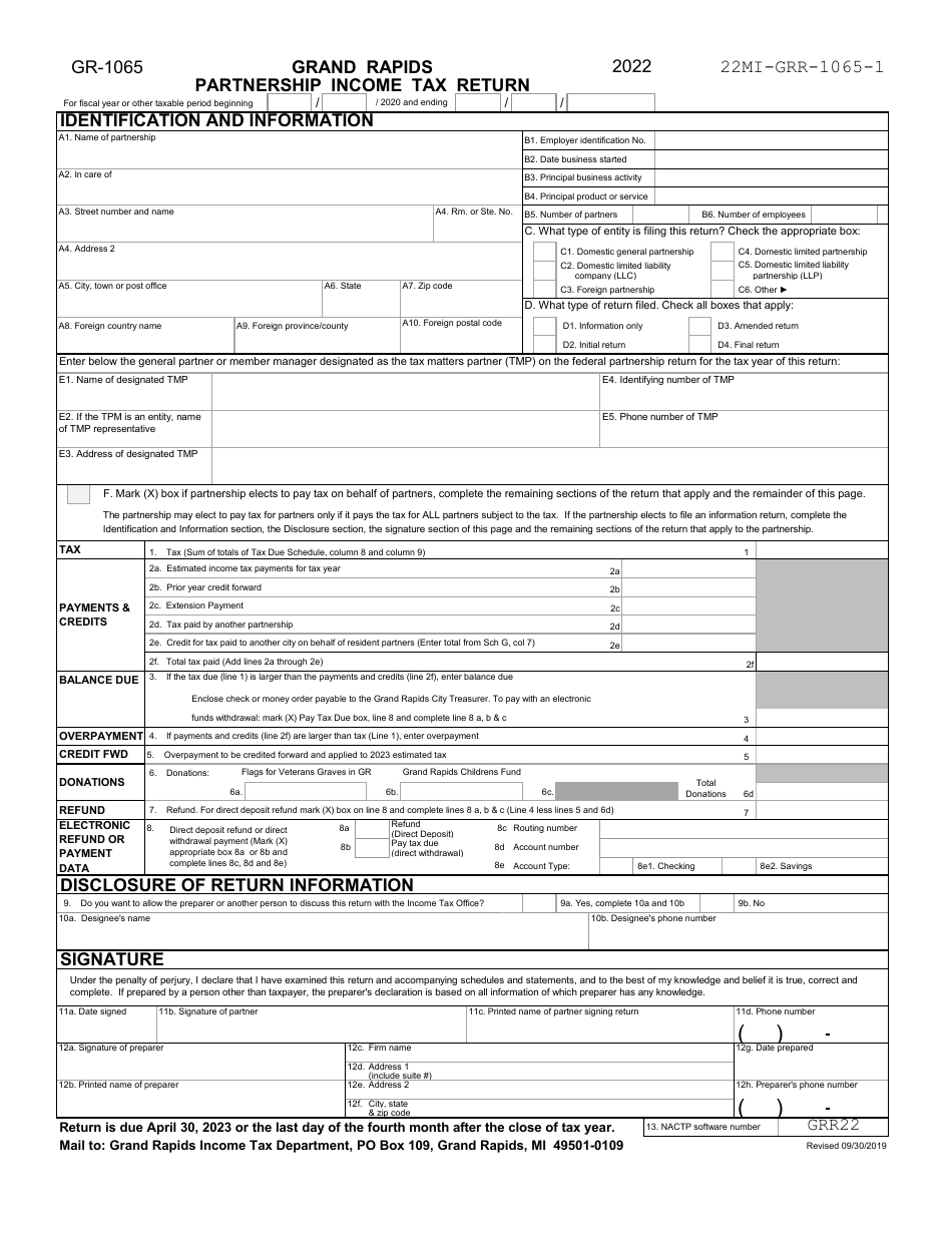 Form GR 1065 Download Printable PDF Or Fill Online Partnership Income 