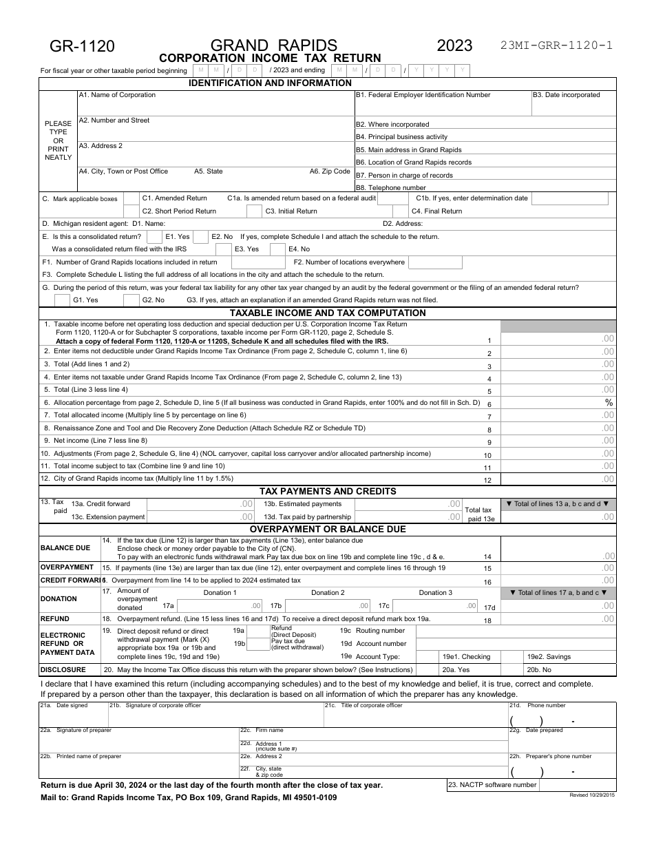 Form GR 1120 Download Printable PDF Or Fill Online Corporation Income 