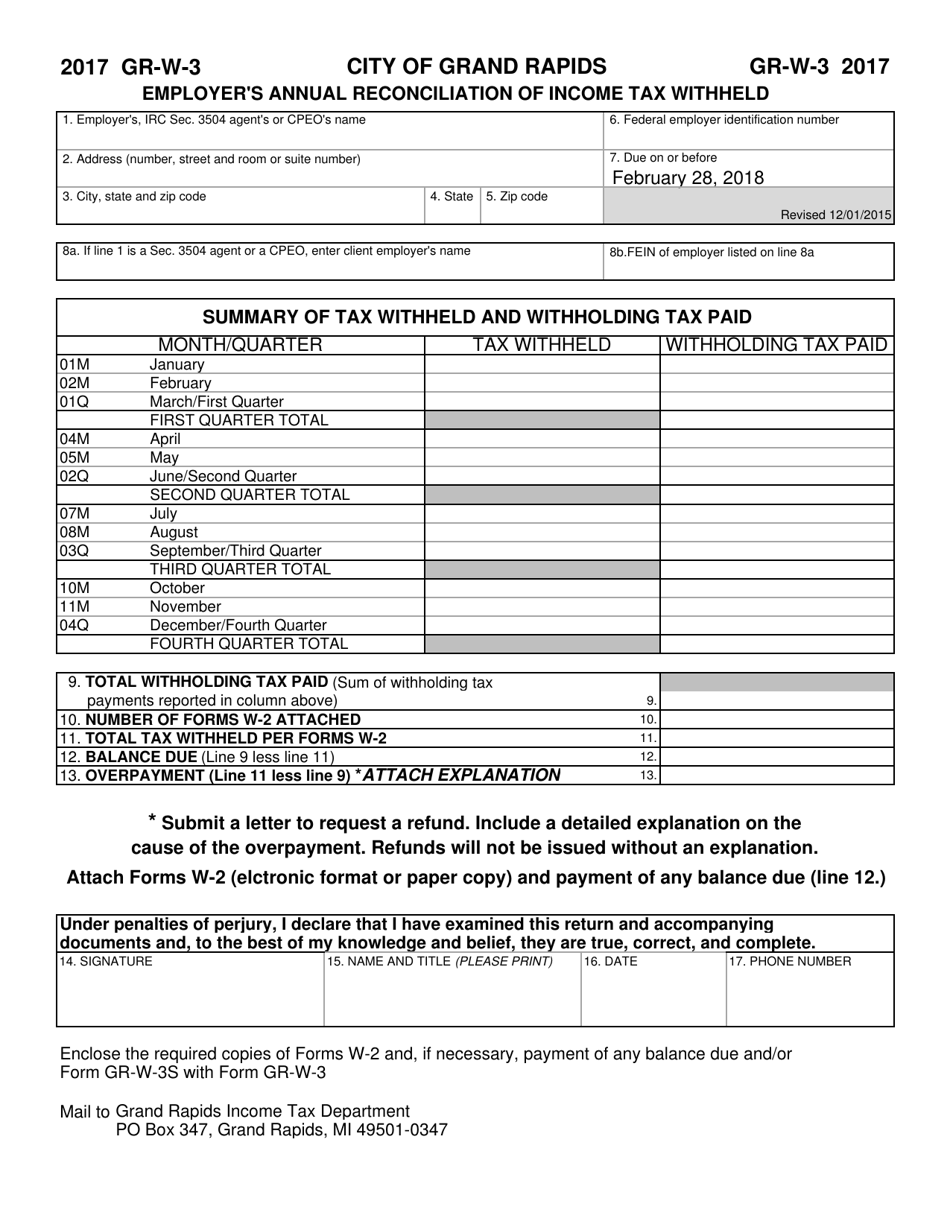 Form GR W 3 Download Printable PDF Or Fill Online Employer 39 s Annual 