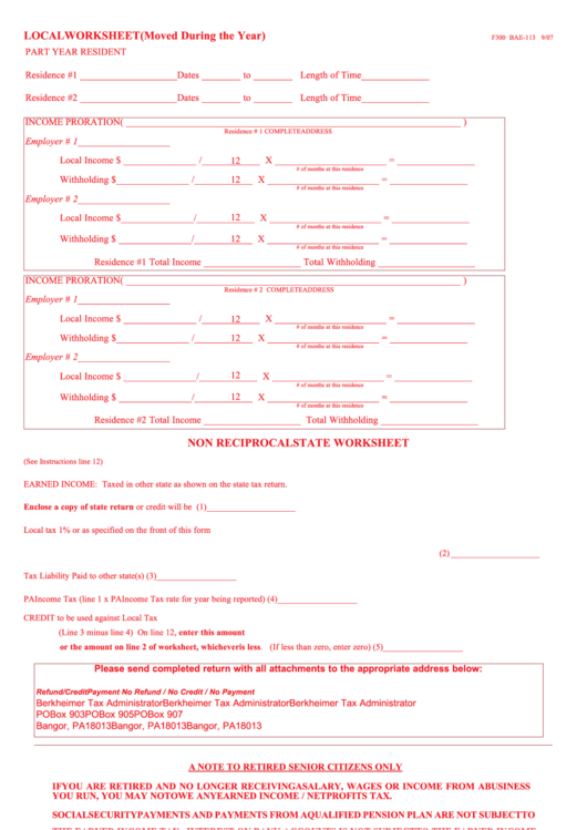 Form I301 Local Earned Income Tax Return Berkheimer Tax 