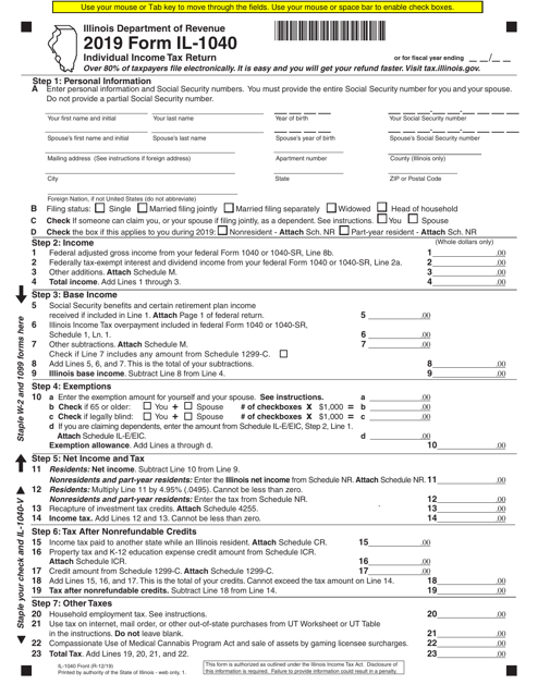 Form IL 1040 2019 Fill Out Sign Online And Download Fillable PDF 