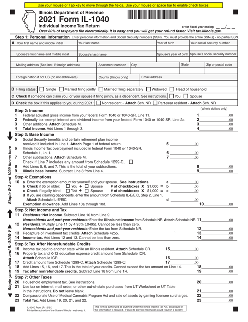 Form IL 1040 Download Fillable PDF Or Fill Online Individual Income Tax 