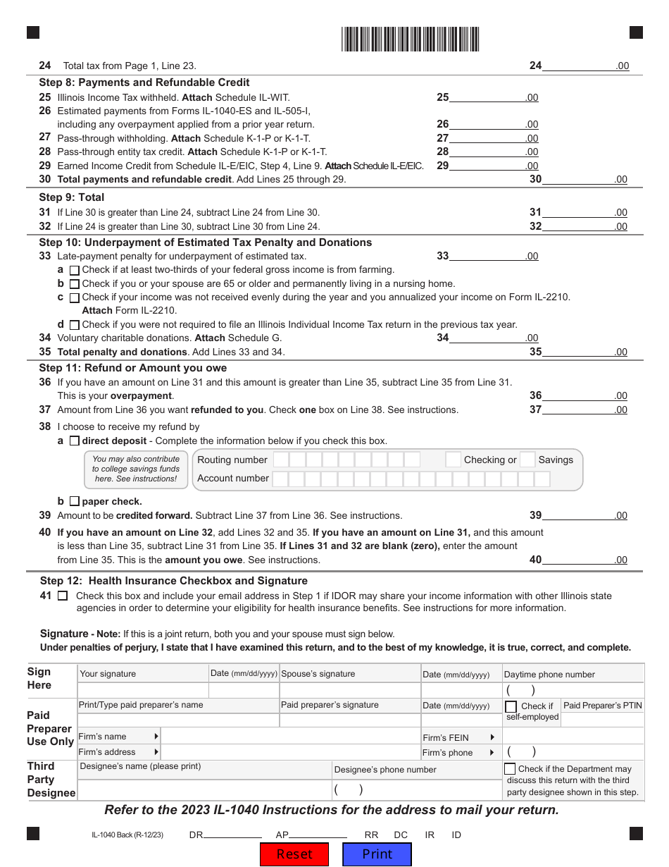 Form IL 1040 Download Fillable PDF Or Fill Online Individual Income Tax 